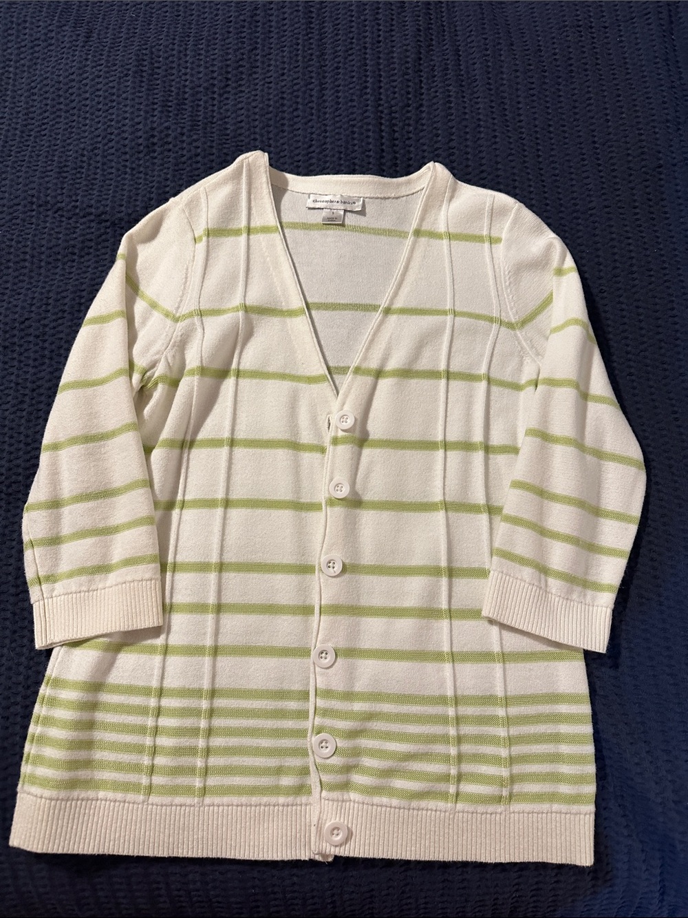 Christopher & Banks Cream Cardigan with Green Stripes